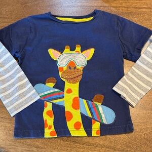 Mini Boden 2-3Y Blue Giraffe Appliqué Kids Shirt